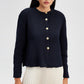 Cardigan corto blu navy con bottoni dorati