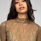 Top in pizzo kaki a collo alto