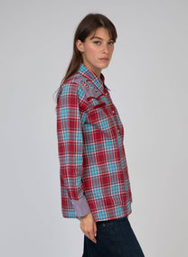 Camicia a quadri western rossa con ricami