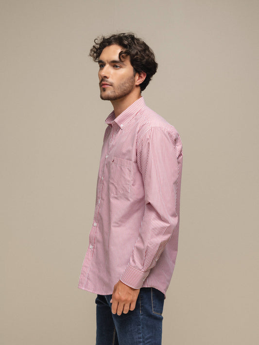 Camicia uomo a righe in cotone misto