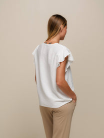 Blusa fluida con scollo a V e maniche arricciate