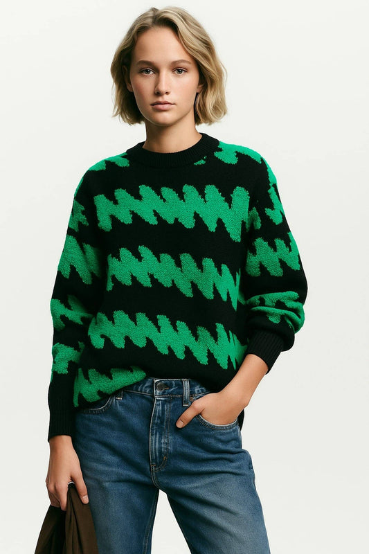 Maglione oversize girocollo fantasia