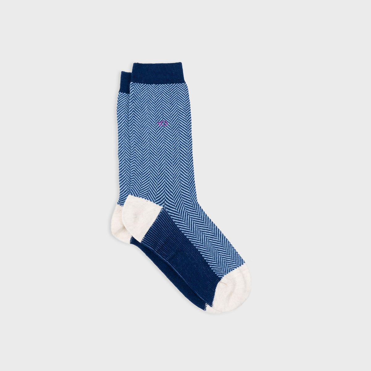 Calzini in cotone pettinato a chevron blu e écru