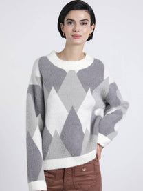 Maglione jacquard a rombi girocollo