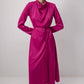 Abito lungo in satin con collo drappeggiato e cintura