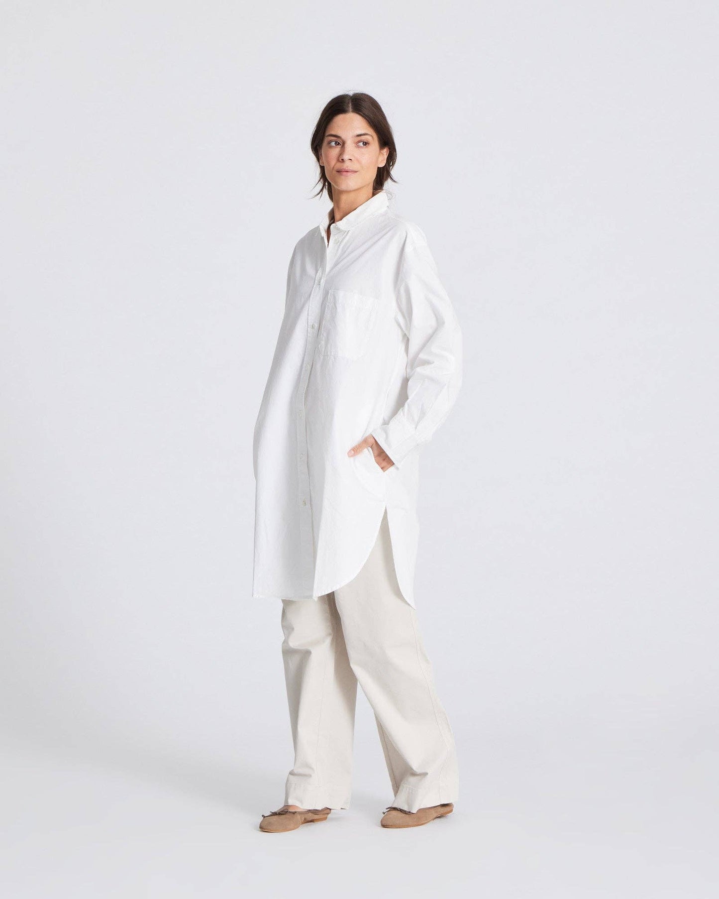 Tunica camicia oversize in popeline di cotone biologico bianca