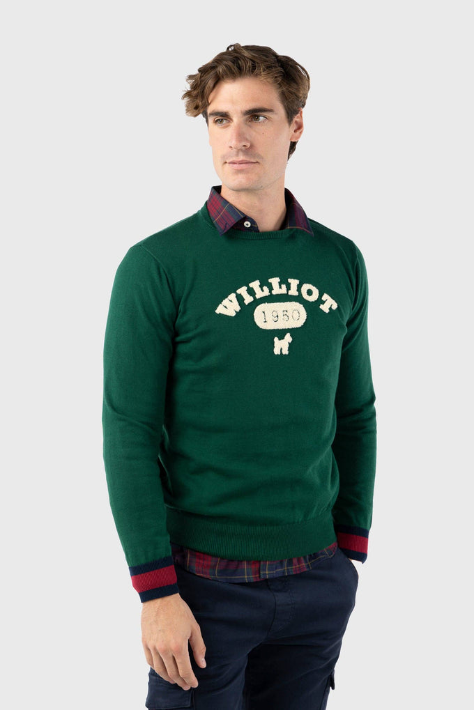 Maglia in cotone verde bottiglia stile anni Cinquanta