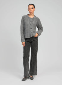 Cardigan in maglia grigia mélange con bottoni
