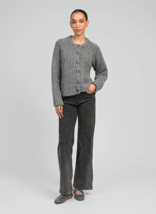 Cardigan in maglia grigia mélange con bottoni