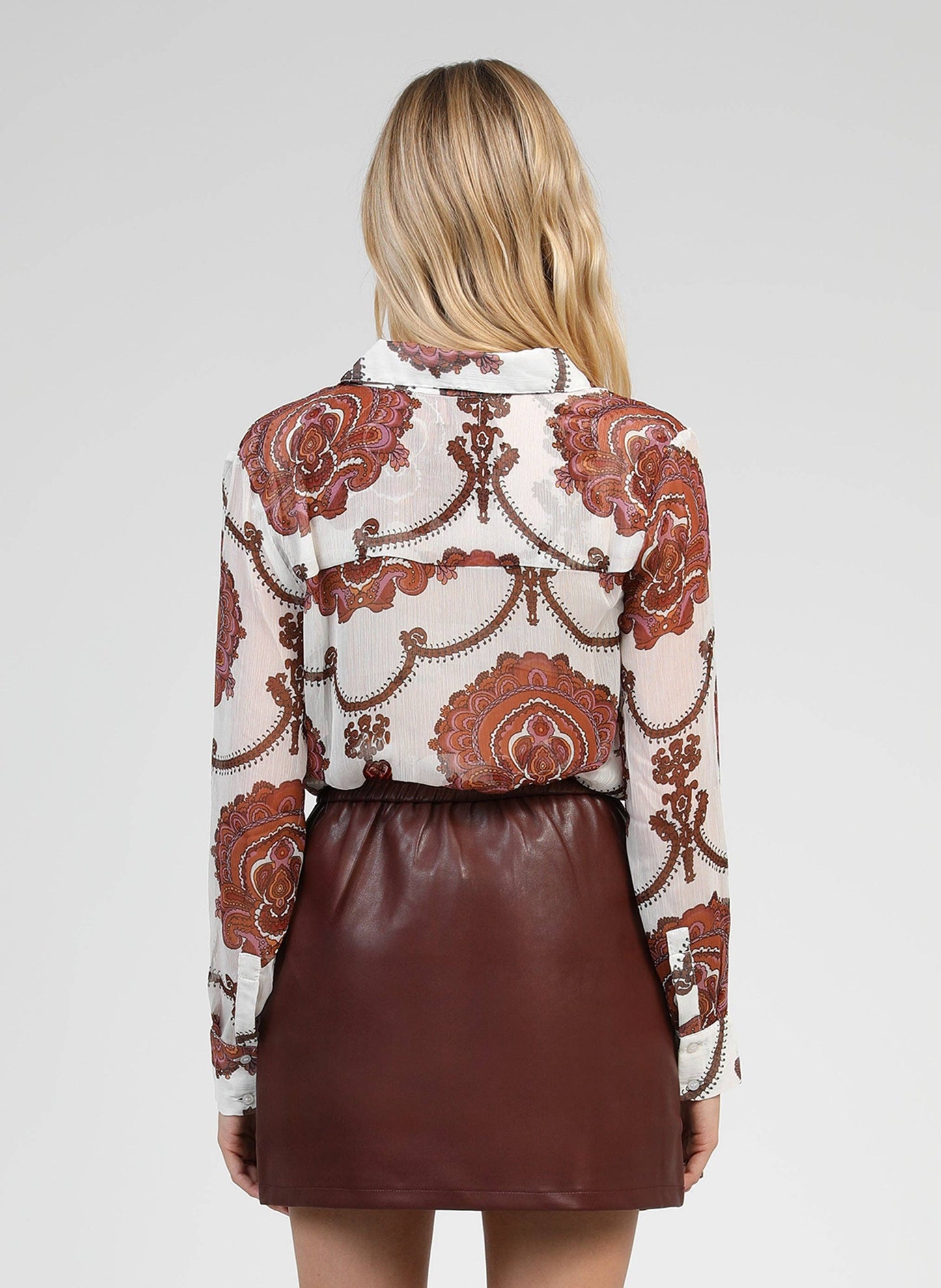 Camicia boho écru trasparente stampata