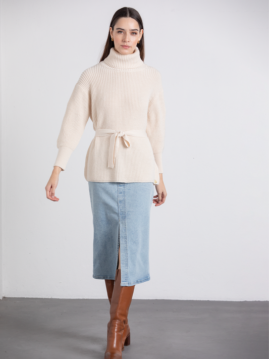 Maglione dolcevita con cintura