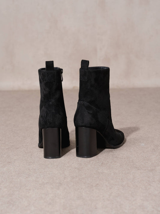 Stivaletti con tacco alto in tessuto e camoscio