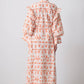 Abito maxi floreale arancione in misto lino con maniche a volant