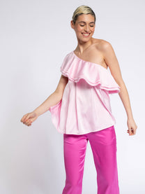 Blusa monospalla con volant