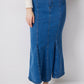 Gonna longuette in denim elasticizzato a sirena a vita alta