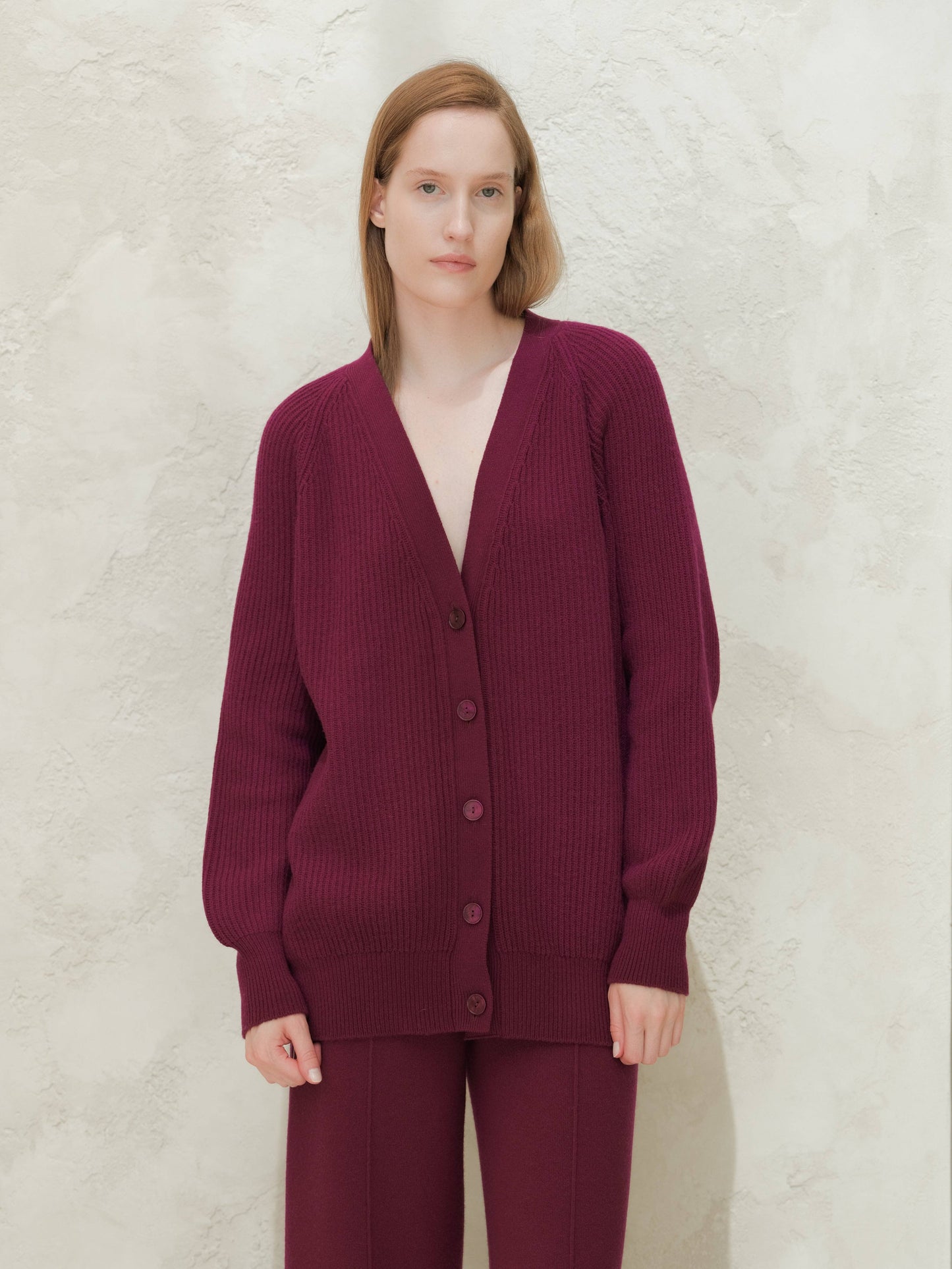 Cardigan lungo a coste in misto cashmere