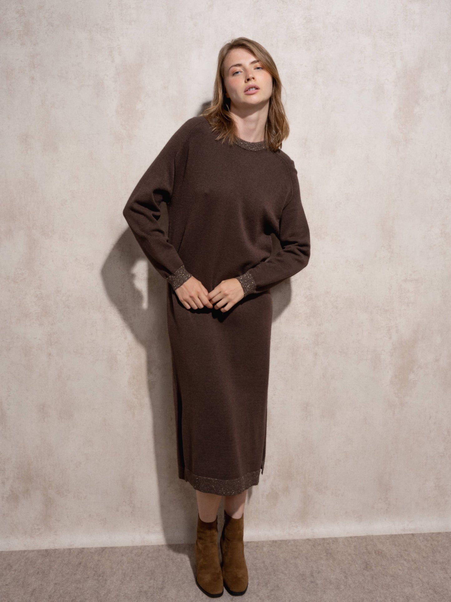 Abito lungo in maglia con lurex