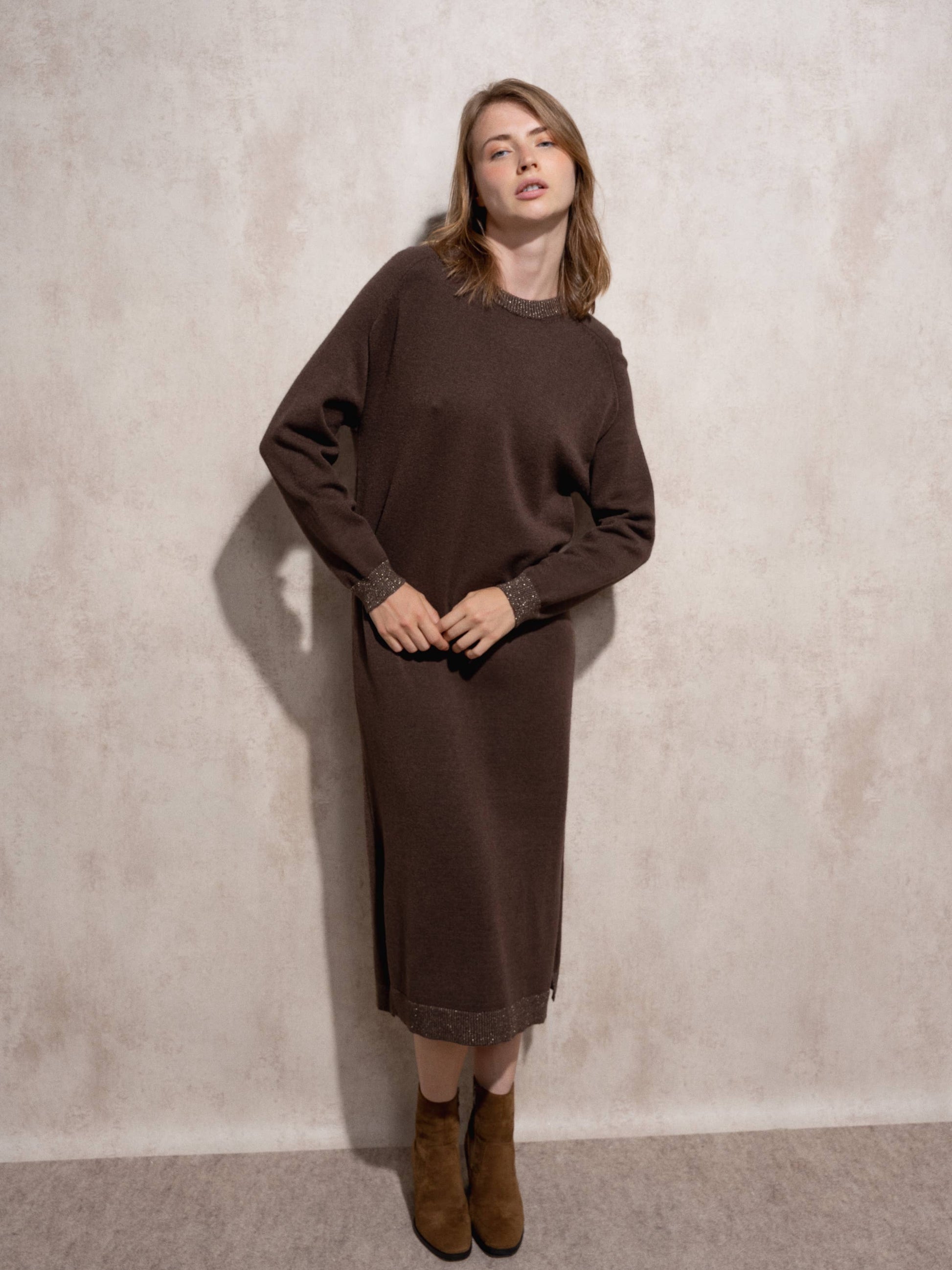 Abito lungo in maglia con lurex