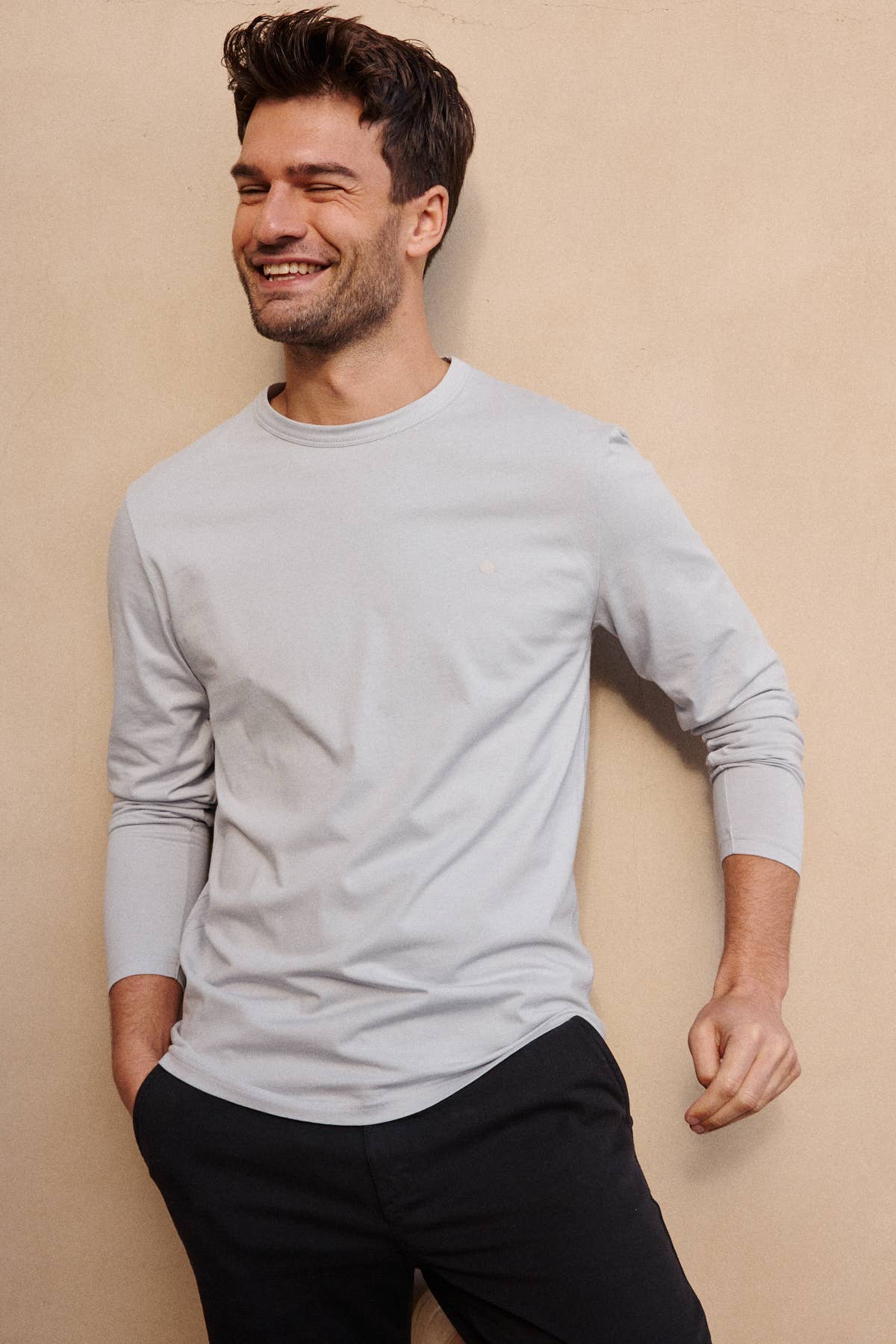 T-shirt uomo a maniche lunghe in cotone biologico blu/grigio