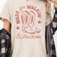 T-shirt oversize con grafica western fatta a mano