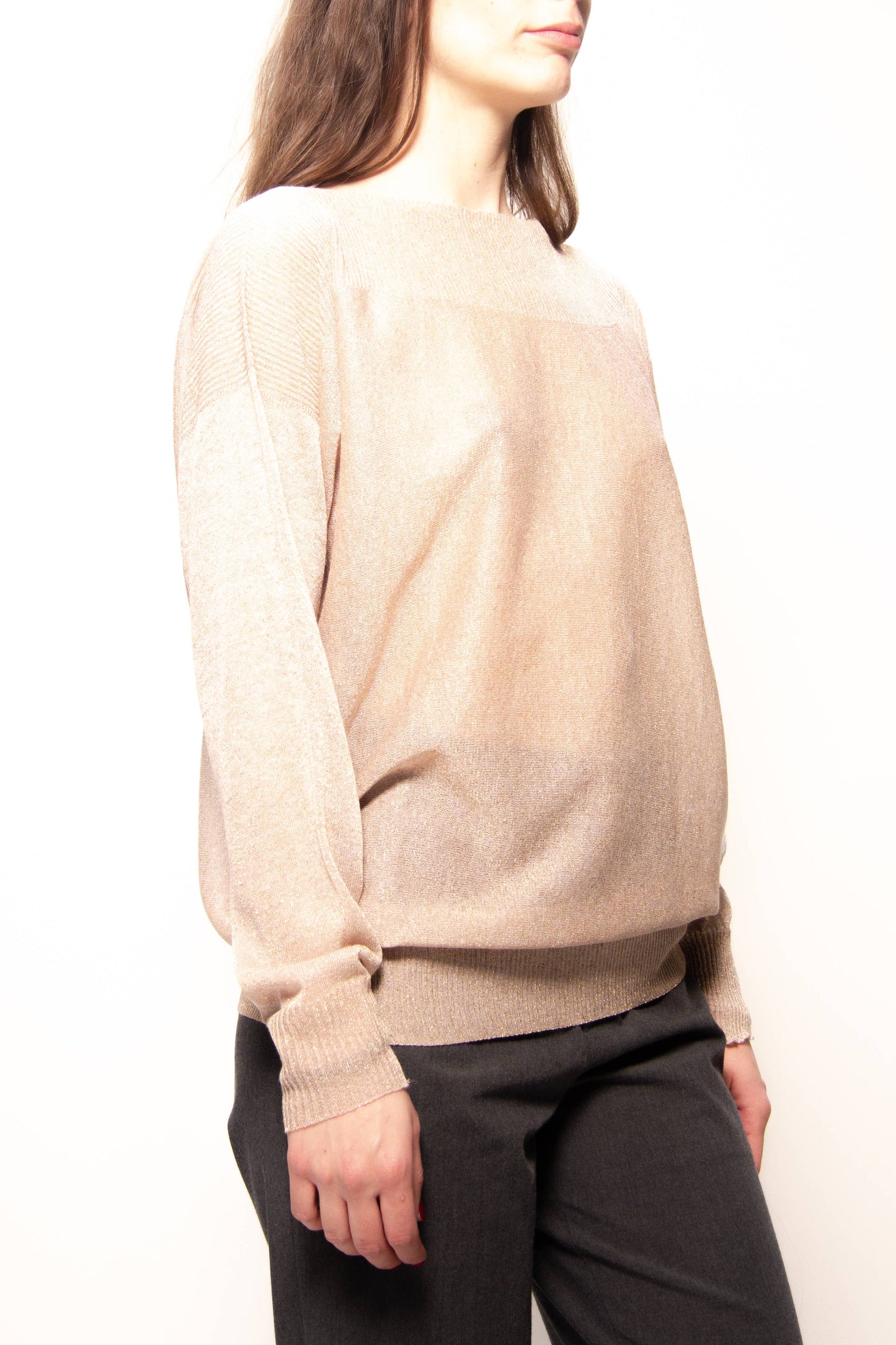Maxi pullover glitterato con scollo a barca in maglia 3D