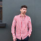 Camicia Maggia a righe rosse in lino e cotone biologico
