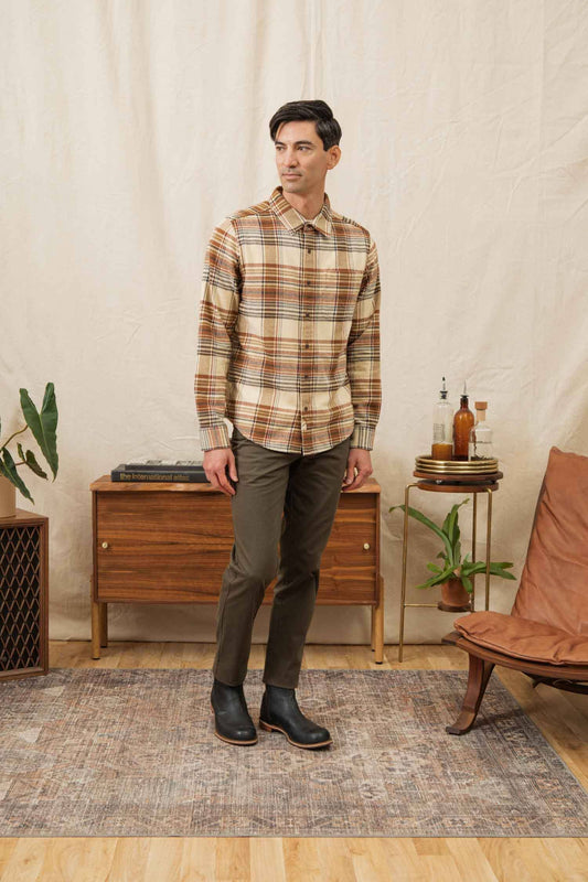 Camicia Larson in flanella a quadri color latte