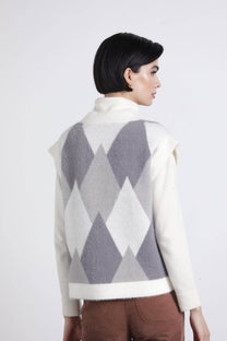 Gilet in maglia jacquard a rombi con bottoni