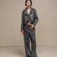 Giacca biker cropped in ecopelle grigia da donna