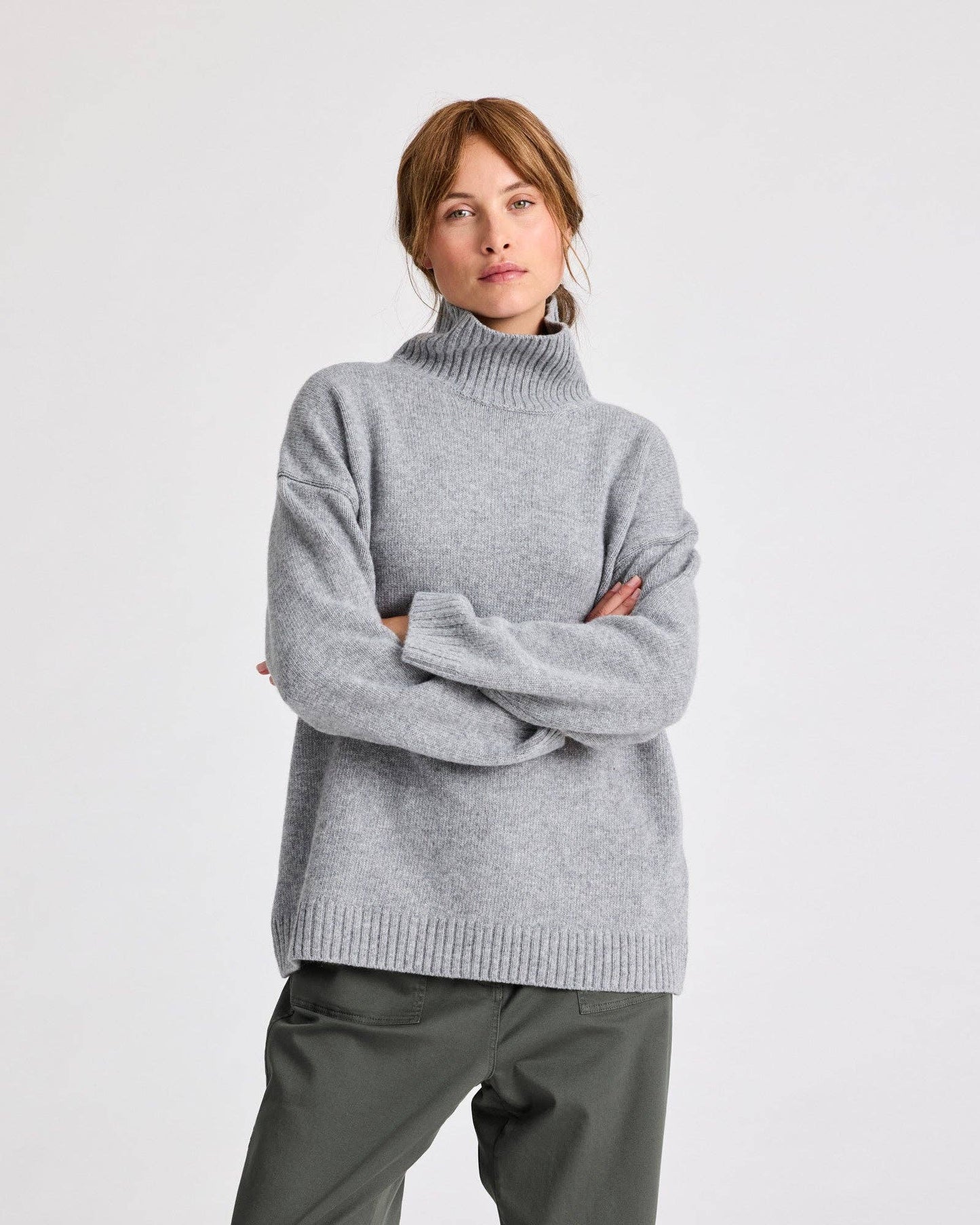Maglione dolcevita in lana d’agnello grigio mélange