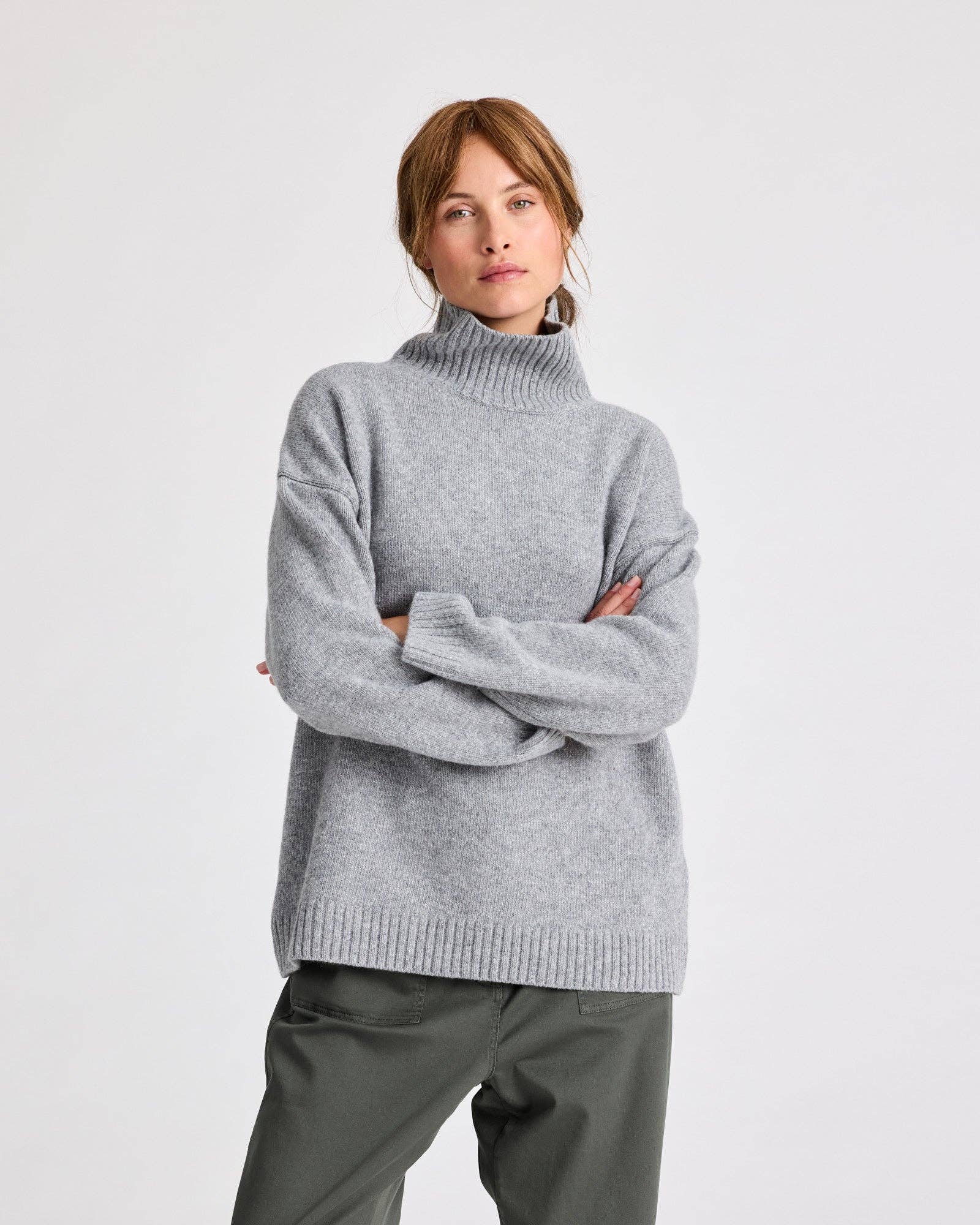 Maglione dolcevita in lana d’agnello grigio mélange