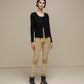 Cardigan donna in maglia con scollo a V e bordo ondulato