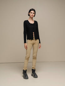 Cardigan donna in maglia con scollo a V e bordo ondulato