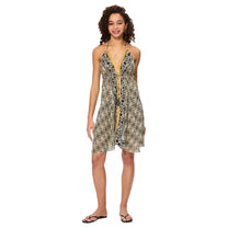 Vestito corto boho in cotone con scollo all’americana