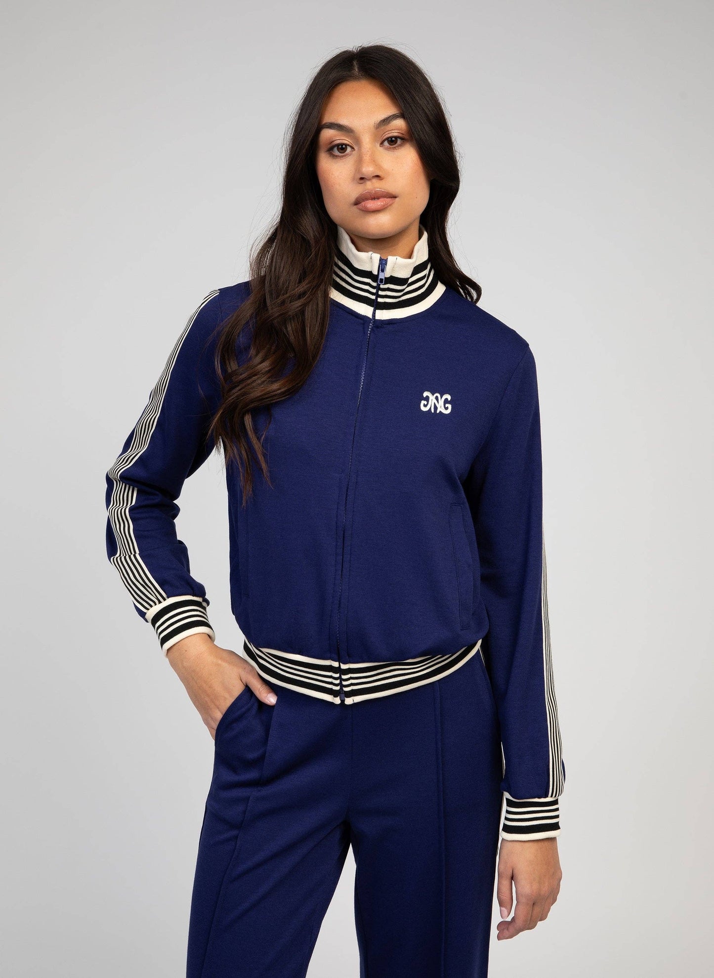Giacca sportiva Halbator blu con collo alto e zip