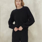 Maglione girocollo a costine in misto cashmere con maniche a palloncino