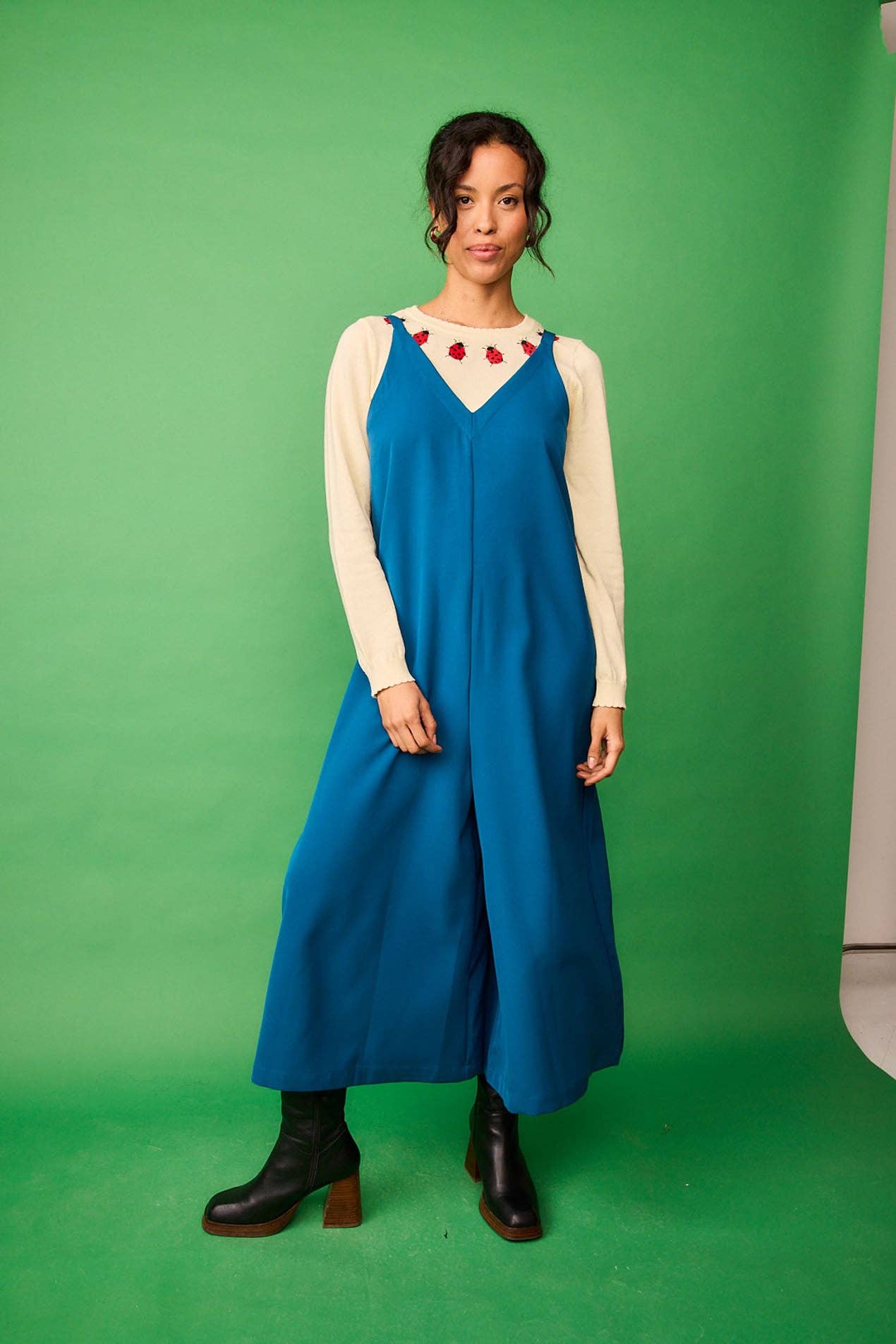 Salopette in viscosa blu da donna
