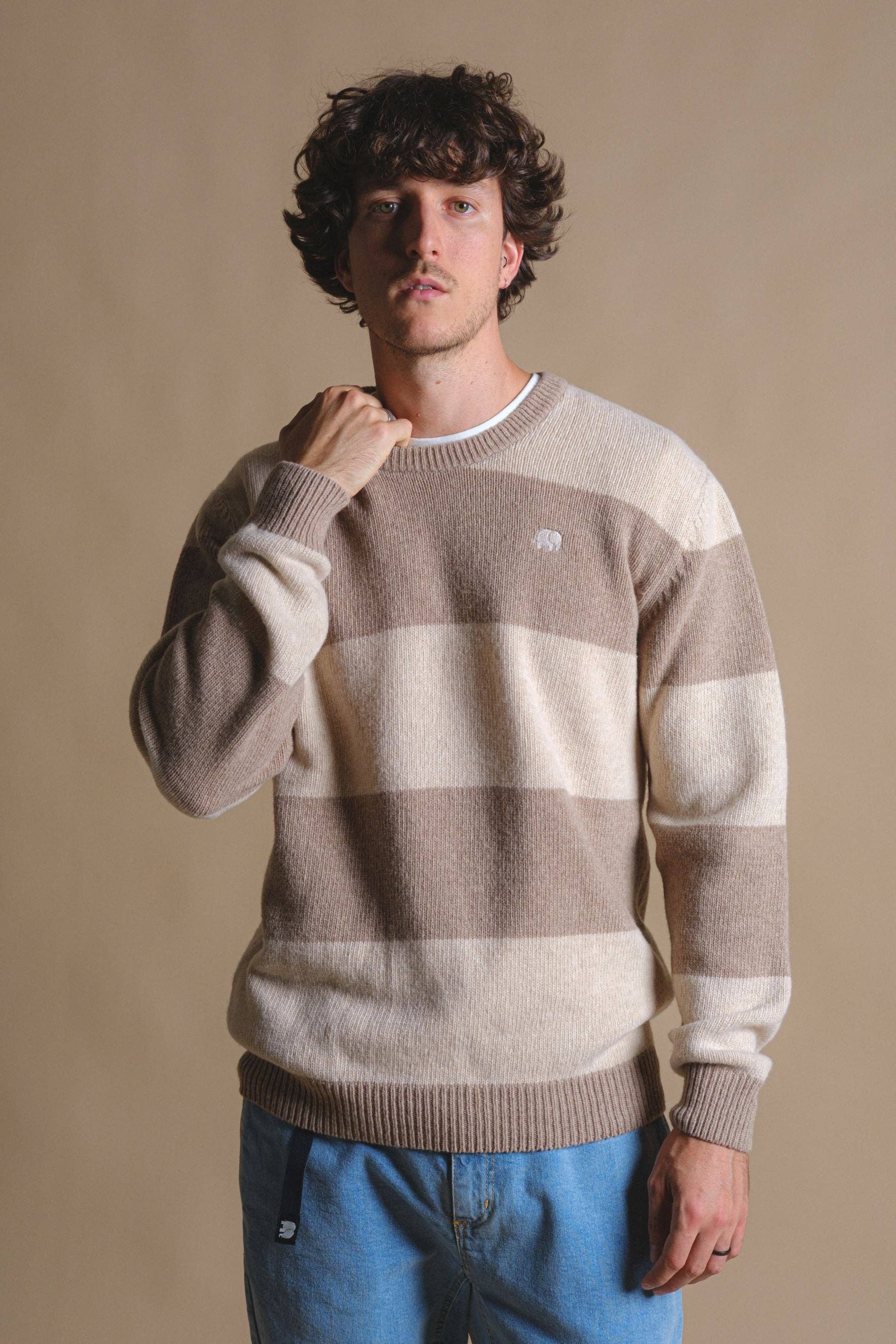 Maglione in maglia Sella a righe latte e marrone