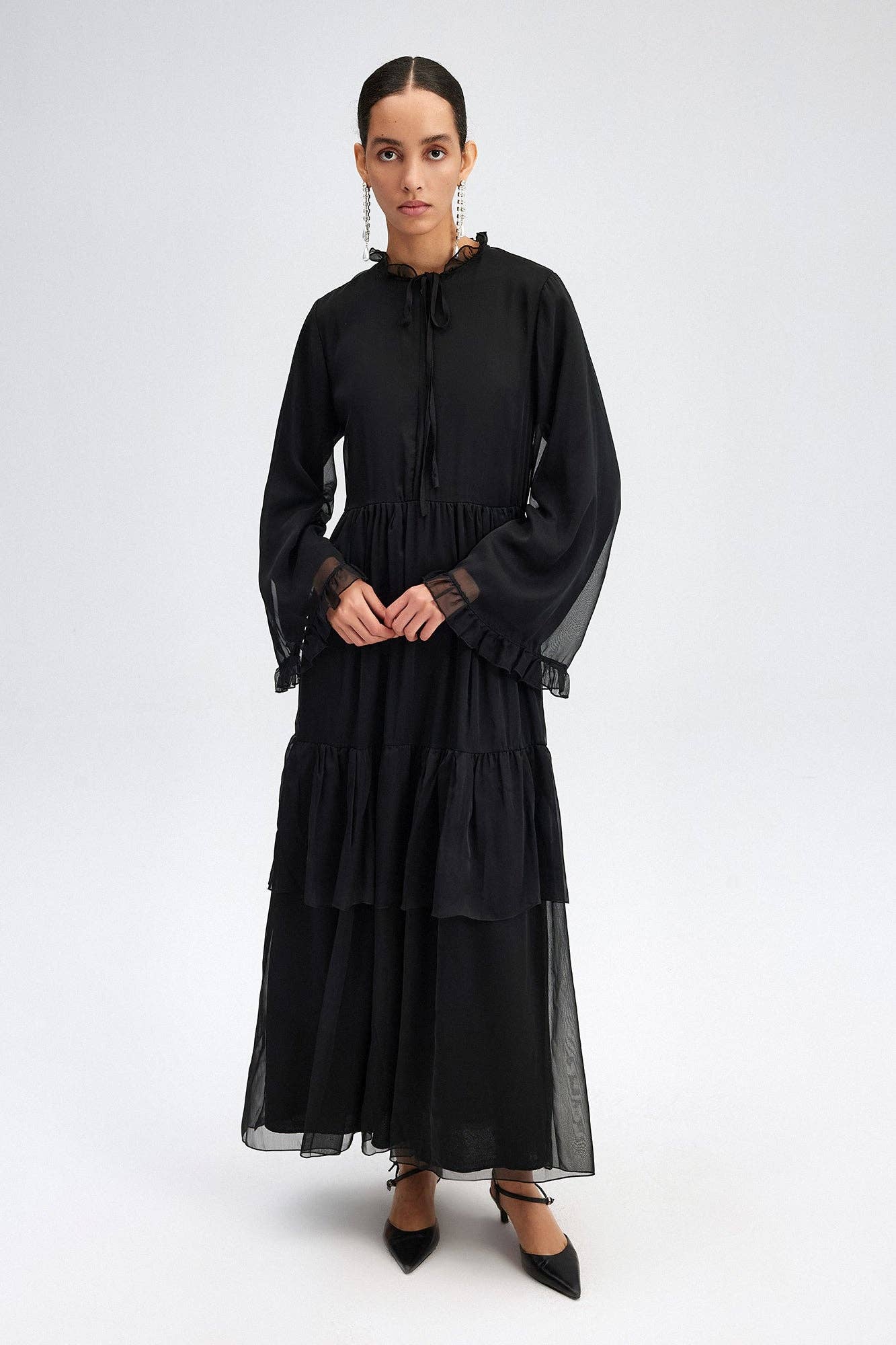 Abito maxi in chiffon nero
