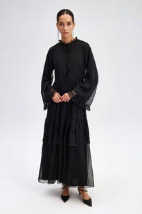 Abito maxi in chiffon nero