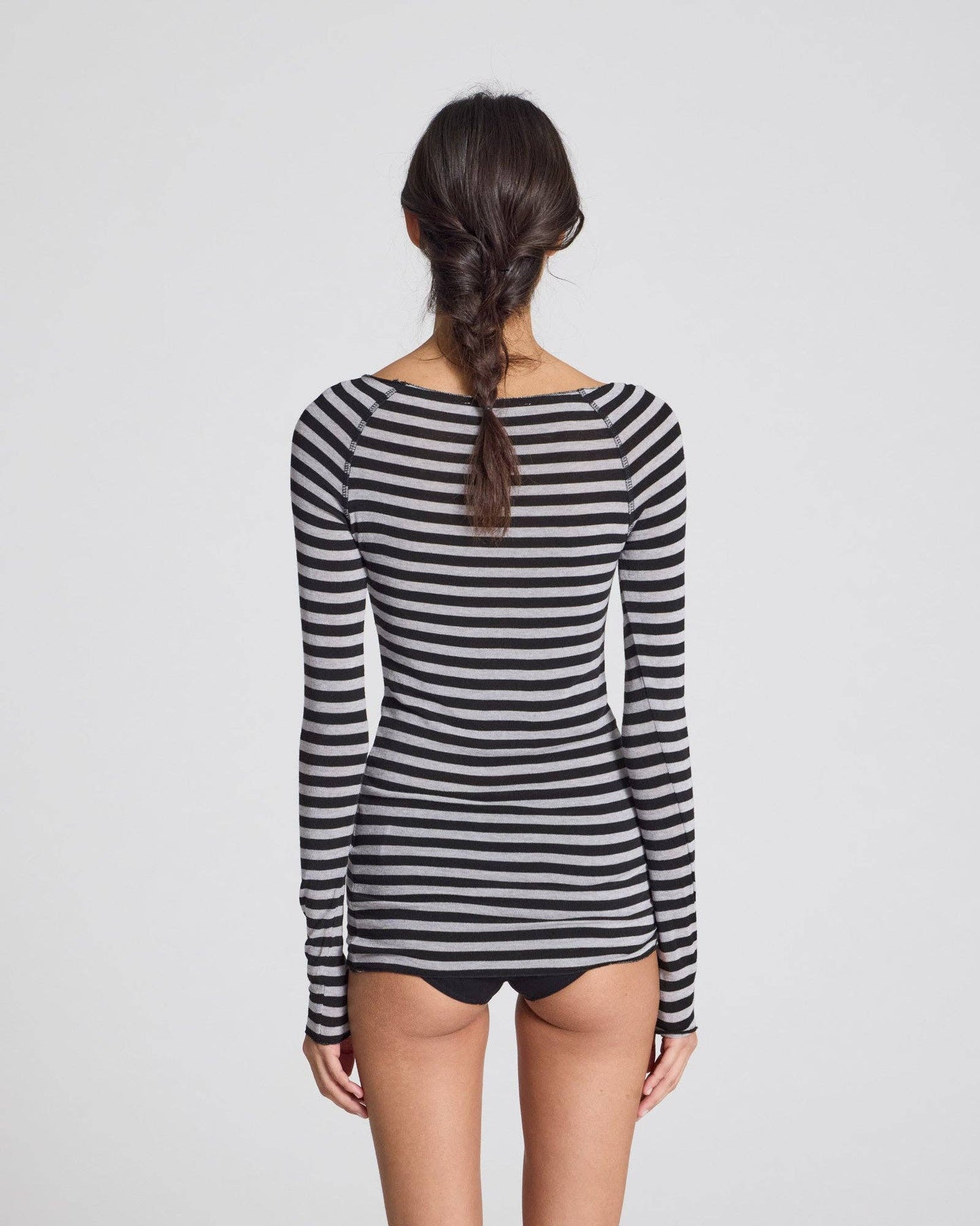 Maglia Amalie a righe in lana e viscosa grigio e nero