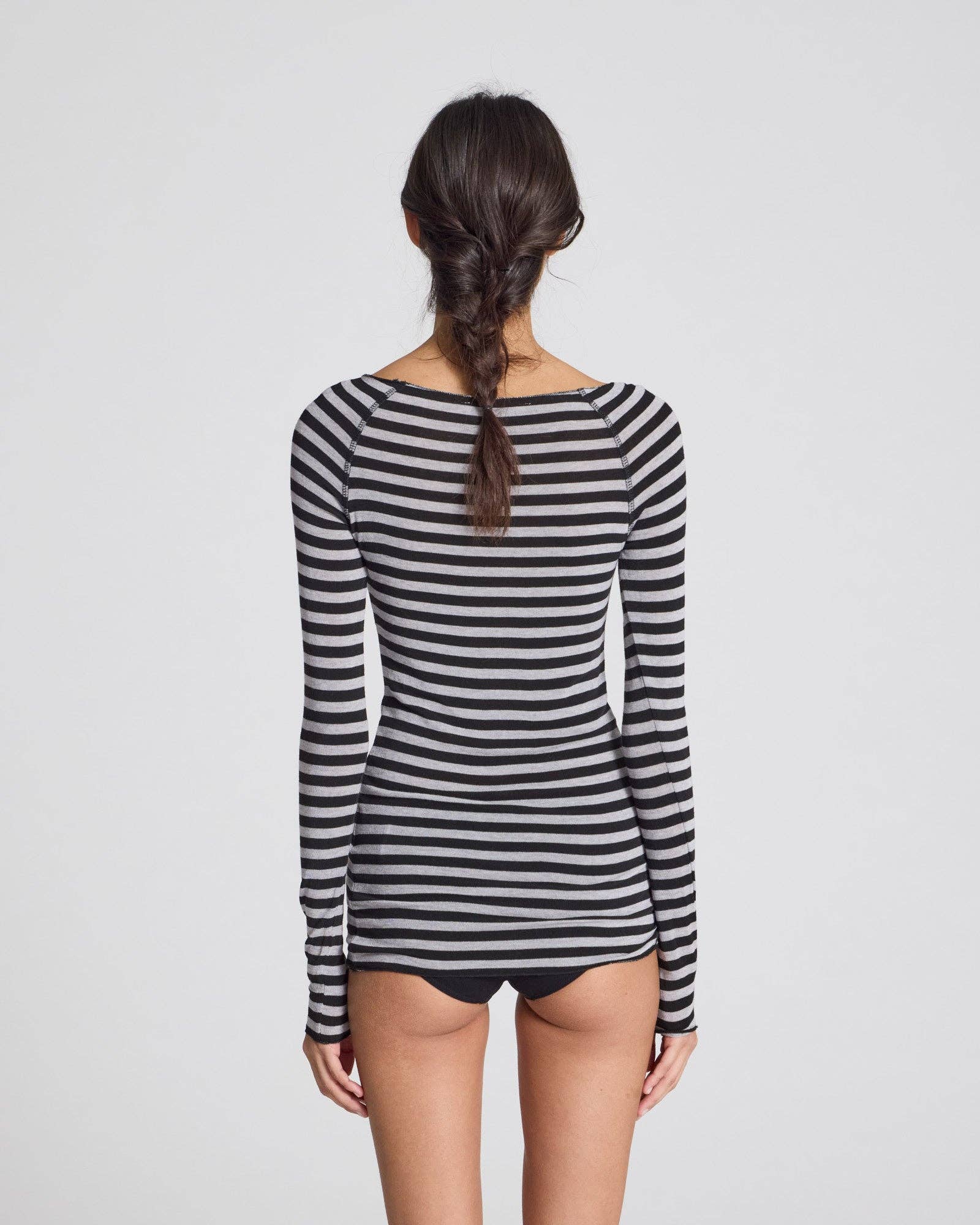 Maglia Amalie a righe in lana e viscosa grigio e nero