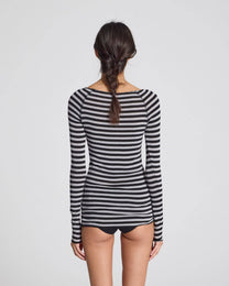 Maglia Amalie a righe in lana e viscosa grigio e nero