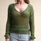 Maglione all’uncinetto in cotone con scollo a V