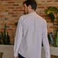 Camicia in flanella grigia a righe con collo alla coreana