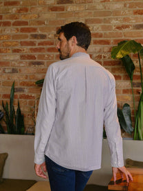 Camicia in flanella grigia a righe con collo alla coreana