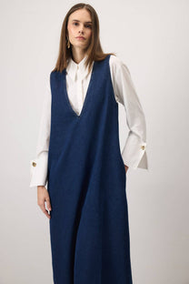 Abito lungo in denim con scollo a V