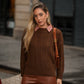 Maglione a coste marrone in misto lana e alpaca