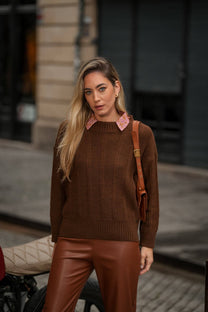 Maglione a coste marrone in misto lana e alpaca