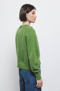 Cardigan in lana a maglia rasata con bottoni a contrasto
